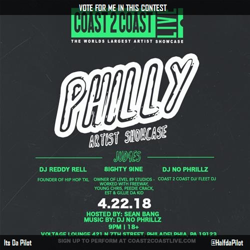 itsdapilot's tweet photo. Vote for me to perform for $50K Grand Prize at #Philadelphia Edition 4/22/18! https://t.co/qYhXF1SNCq #Coast2Coast https://t.co/b3SYtfrn9r
