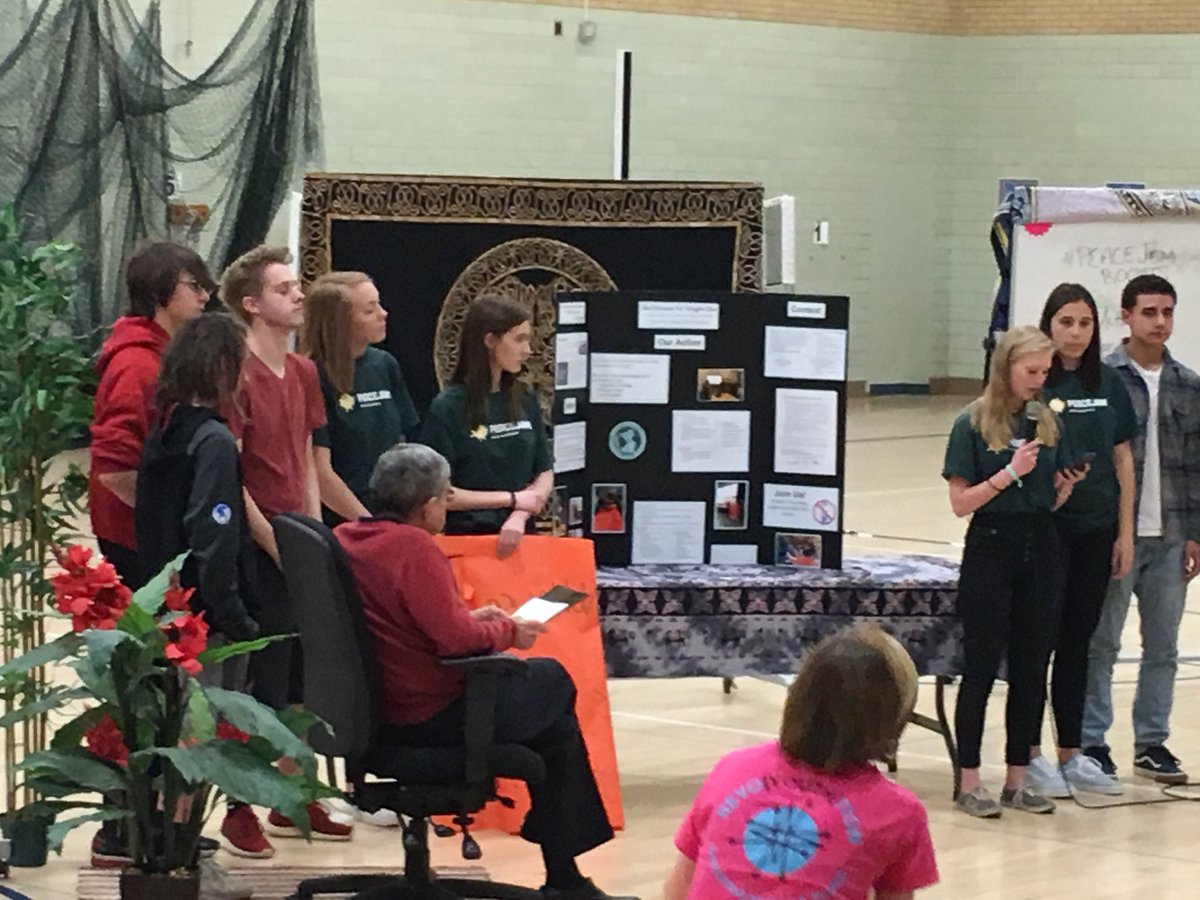 ChrisElnicki's tweet photo. PeaceJam Colorado students presenting ideas and actions to Nobel Laureate Oscar Arias. First up Centaurus HS @nsssasocstudies @CoSocialStudies https://t.co/CduYx10YIB