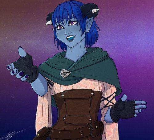 "HI I'm Jester! I use Thaumaturgy to open all the windows."

~Cleric. 
~Lewd at times prefer serious. 
~Will be all up in your face.
~Excitable. 
~Fun loving.