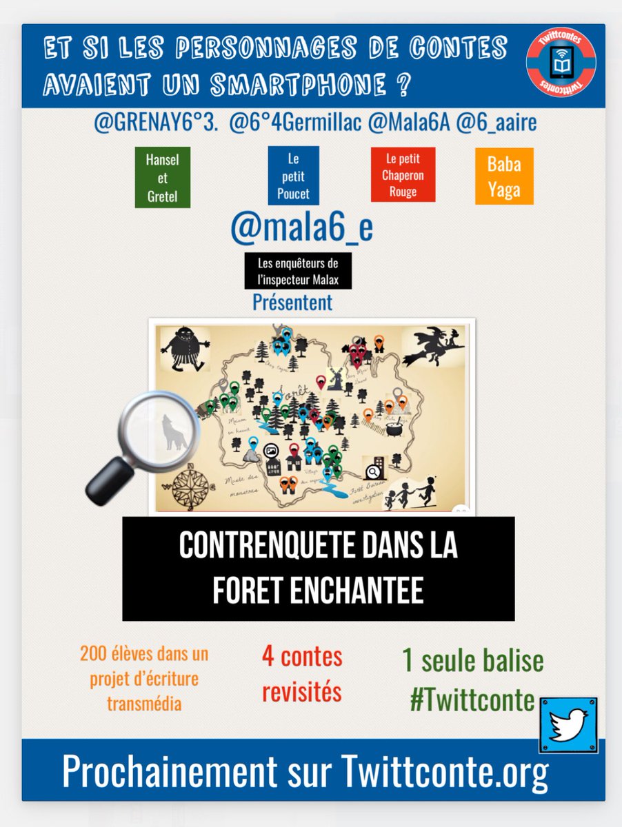 Twitt_contes's tweet photo. 🛎Vous avez manqué le direct ?
Lisez l'intégrale #Twittconte de la CONTRE ENQUÊTE DANS LA FORÊT ENCHANTÉE 🔎🌳
Une fabuleuse aventure narrative menée tambour battant par les @mala6_e @6_aaire @6e4Germillac @GRENAY6e3 et @Mala6A. Félicitations à eux 🎉
https://t.co/2I71JfjvZj https://t.co/xNsUzH5dPN