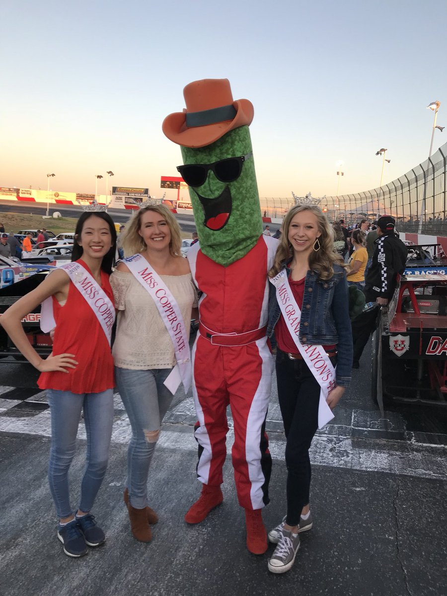 KathrynLauer's tweet photo. Had a blast meeting mascot “Chilly Willy” (he’s a saguaro, not a pickle!) and raising money for @CMNHospitals at @TucsonSpeedway! https://t.co/3lX18C0VV5