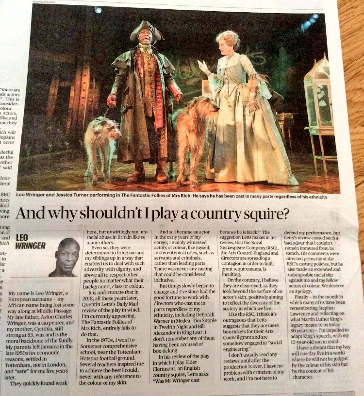 mrCarlWoodward's tweet photo. Beyond brilliant! Leo Wringer @TheRSC, responds to Quentin Letts’ recent dreadful &amp; racist comments in today’s @thesundaytimes 👏🏻 https://t.co/pt7zJMgEo6