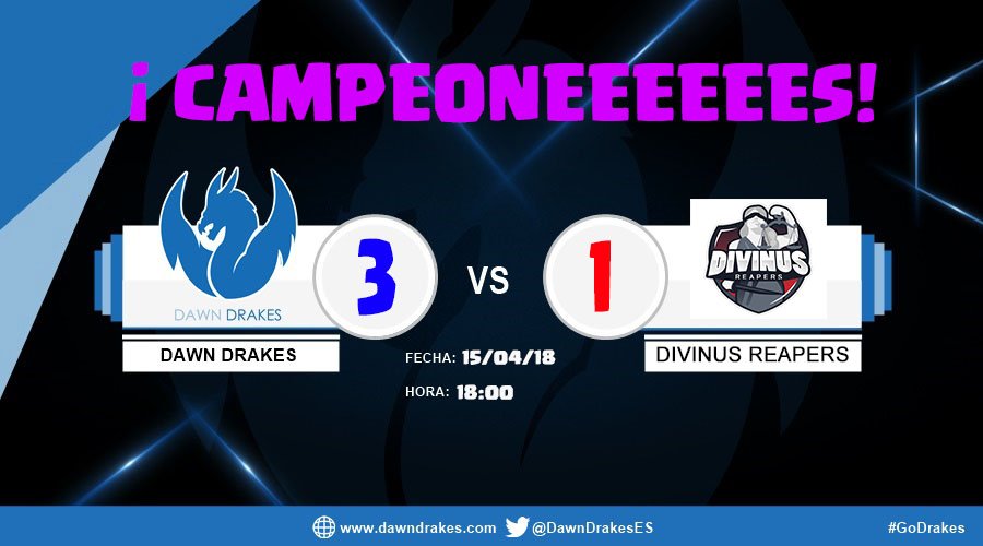 DawnDrakesES's tweet photo. [CLASH ROYALE]

¡C-A-M-P-E-O-N-E-S! 

Ganamos el torneo de @ElitesquadCR venciendo 3-1 a @DivinusReapers en un partidazo de nuestros dracos que vuelan alto y se alzan con el trofeo. Bien jugado a todos!

#GoDrakes #ElSegundoDeMuchos https://t.co/fUhvv7DyI8