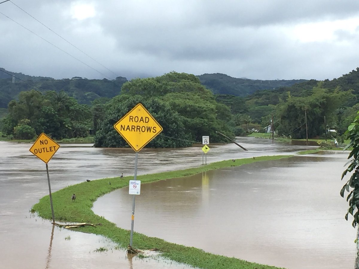 DOTHawaii's tweet photo. Kauai #hitraffic update: HDOT crews are working to clear Kuhio Hwy. There are a lot of areas to work on. Continue to monitor conditions. https://t.co/FXKn3r3HlS