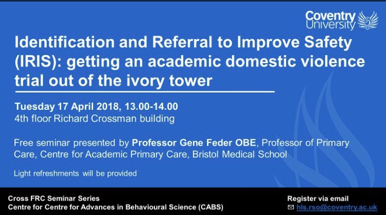 VIA_Coventry's tweet photo. Looking forward to welcoming Prof. Gene Feder (from @BristolUni) on Tuesday, who will be here presenting a research seminar hosted by @CovUni_CABS Check out the details below for more info! https://t.co/TrkRoDDkTb