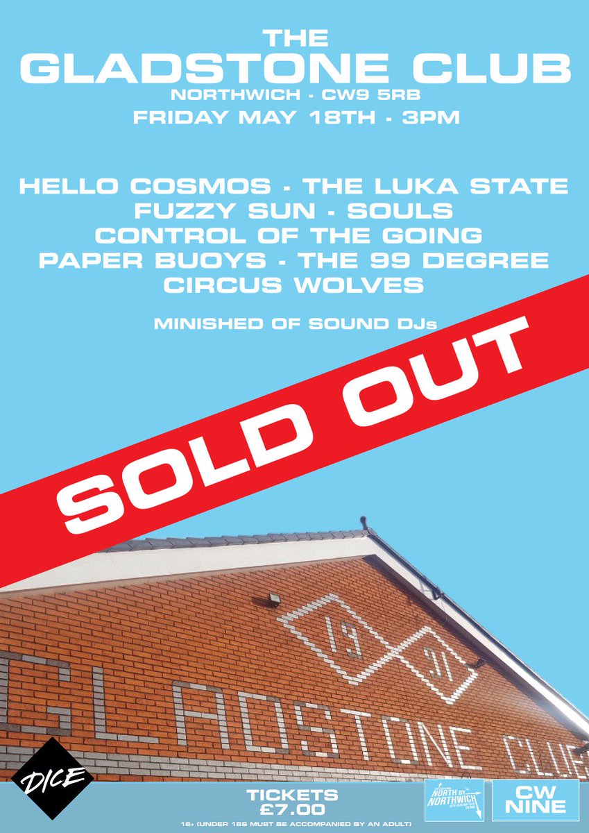 The99Degree's tweet photo. Now completely SOLD OUT muchachos! Thanks to all who bought tickets; see you at The Gladstone Club for some wonky-surf fun! 🏄‍♂️🏄‍♀️

Still looking for tickets? Register on DICE's waiting list for any that may come available.

#NorthByNorthwich #CWNine #Northwich @dicefm https://t.co/r4RNyxBoaM