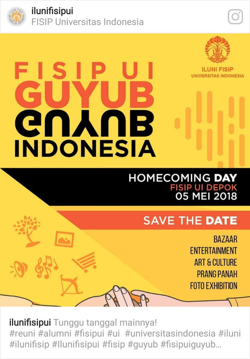 iluni_fisipui's tweet photo. Abang dan Kakak sekalian, jangan lupa hadir ya ...
#HCDFISIPUI2018 #FISIPUIGuyubGuyubIndonesia #MemanggilMantan https://t.co/le0YpAu0NC