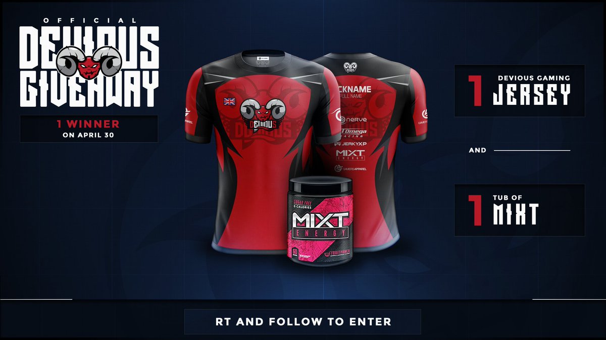 DeviousLtd's tweet image. [#Giveaway]

RT and follow for your chance to win:
• 1 Tub of @mixtenrgy of your choice 
• 1 jersey from @GamersApparel 

Winner announced on 30/04/18
Best of luck to everyone that enters!

#BeDevious