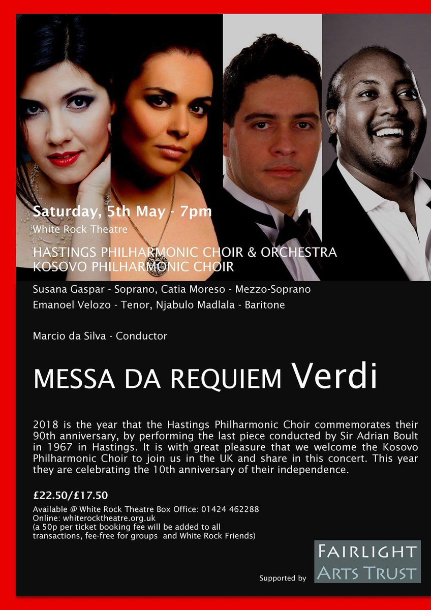 HastingsPhil's tweet image. Next Up: #VerdiRequiem | @The_White_Rock | May 5 | 7pm. Hastings Philharmonic Choir &amp;amp; Orchestra warmly welcome international #soloists &amp;amp; the Kosovo Philharmonic Choir for this unique music event in #Hastings. Don't miss out - purchase tickets online in advance. #EastSussex #Verdi