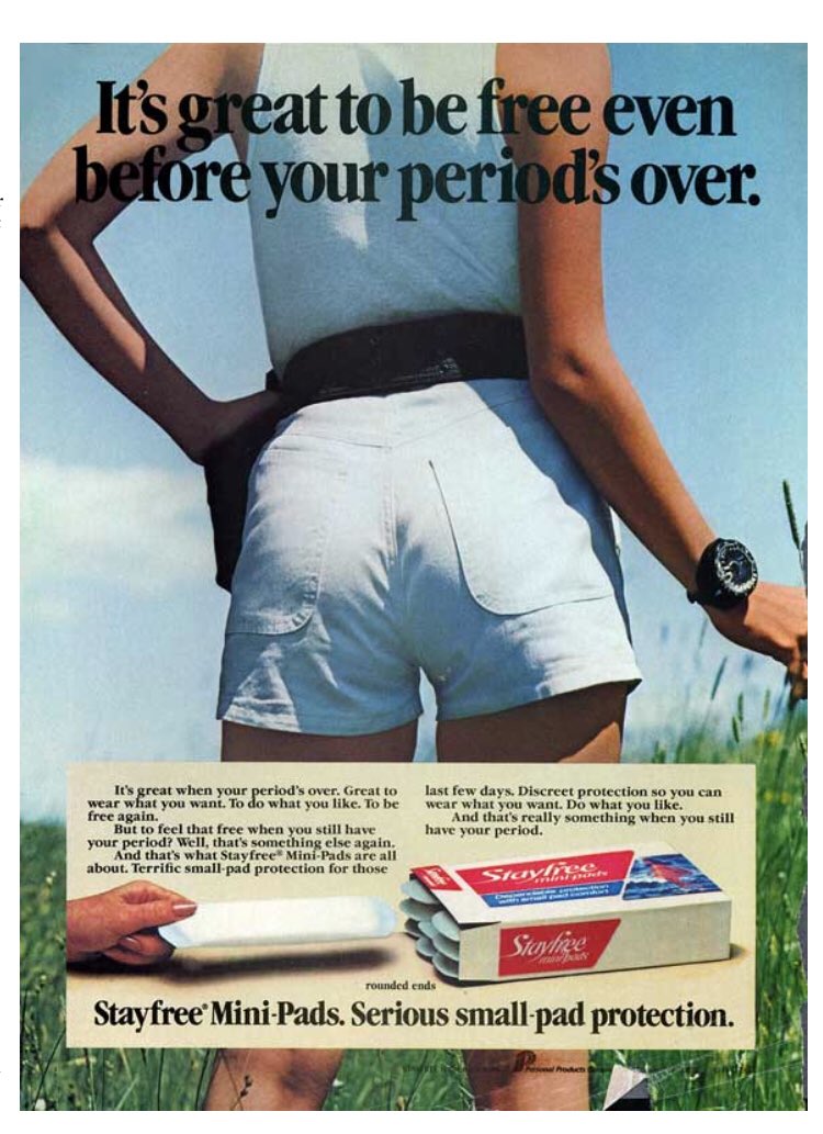 Stayfreeprotect's tweet photo. Today’s ad from 1982 features Stayfree Mini pads. They were the first made for lighter days and were comfortable protection because they had round edges and were super discreet. We helped end the era of lackluster thick, bulky and wet pads with protection like this. https://t.co/BTDjn9fezz