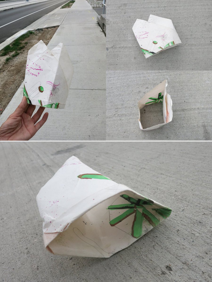 The PLIEZ project also includes found paper hats, folding games, stars &amp; origami. This one was found on the sidewalk outside my studio - a beauty inside &amp; out! Earlier 'finds' [over 200 items] were featured in the MIT+Alphebet City Media publication TRASH cubiq.ribg.gouv.qc.ca/in/faces/brows…