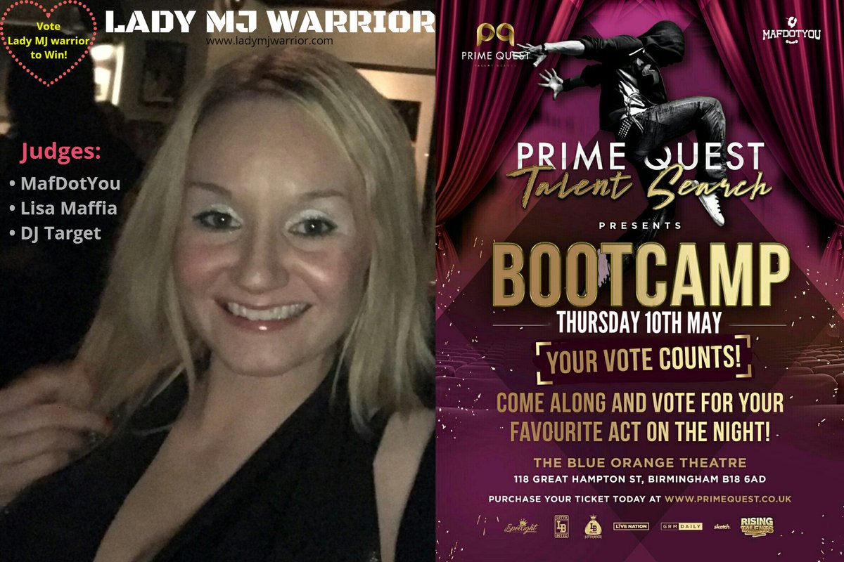 LadyMJwarrior's tweet photo. Look forward to seeing you all! Lots of WARRIOR love xx
#PrimeQuest #Spotlight #MafDotYou #LisaMaffia #DJtarget #GRMdaily #livenation #BlueOrangeTheatre #Birmingham
#talentshow #WIN #recorddeal
#LadyMJwarrior 🌟 https://t.co/AxoVwDh2My