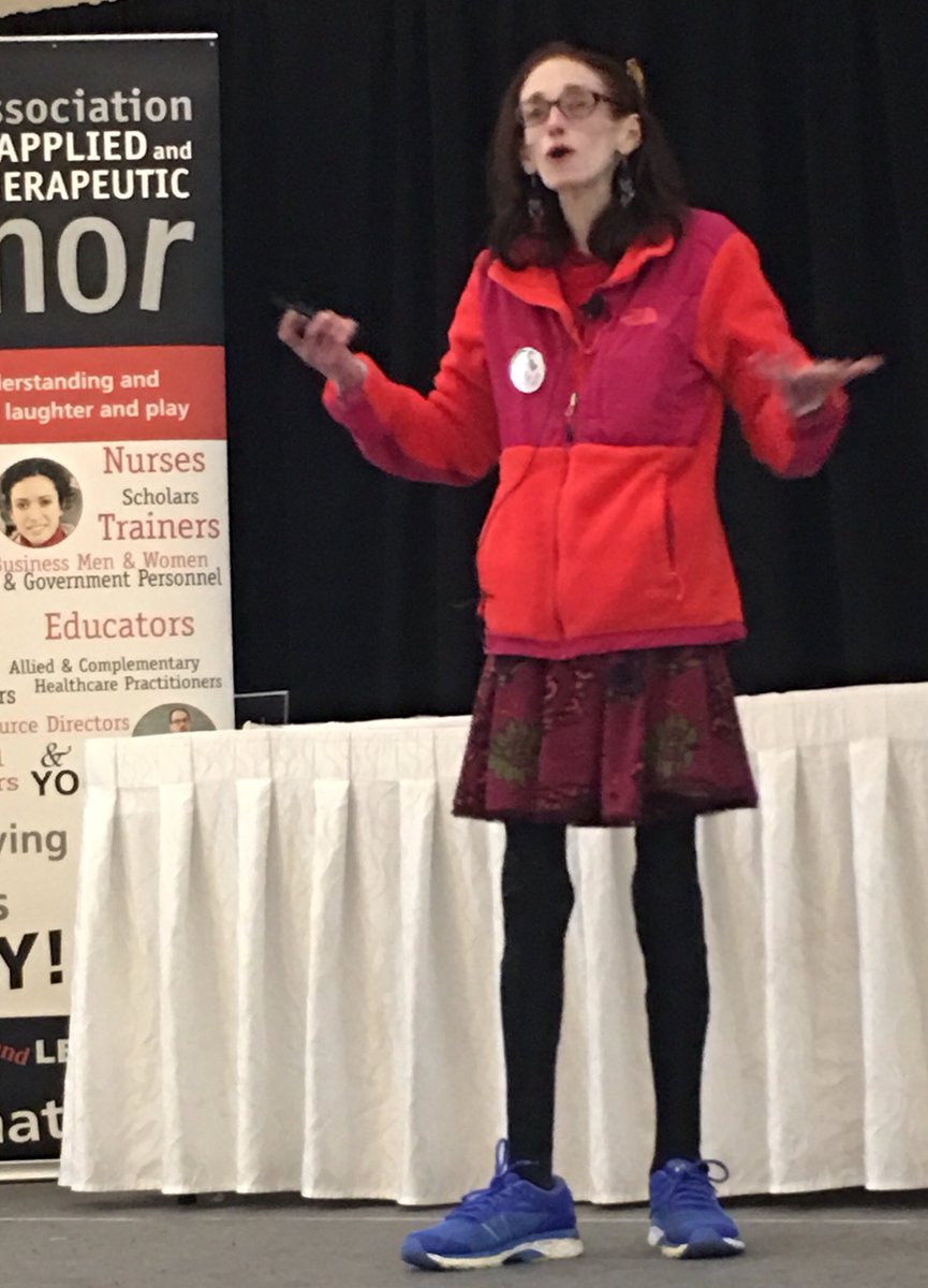KarynBuxman's tweet photo. What a conference! Amy Oestreicher embodies the spirit of humor. #GutlessAndGrateful #Resilience #AATH18 @amyoes https://t.co/vOuzHDDthK