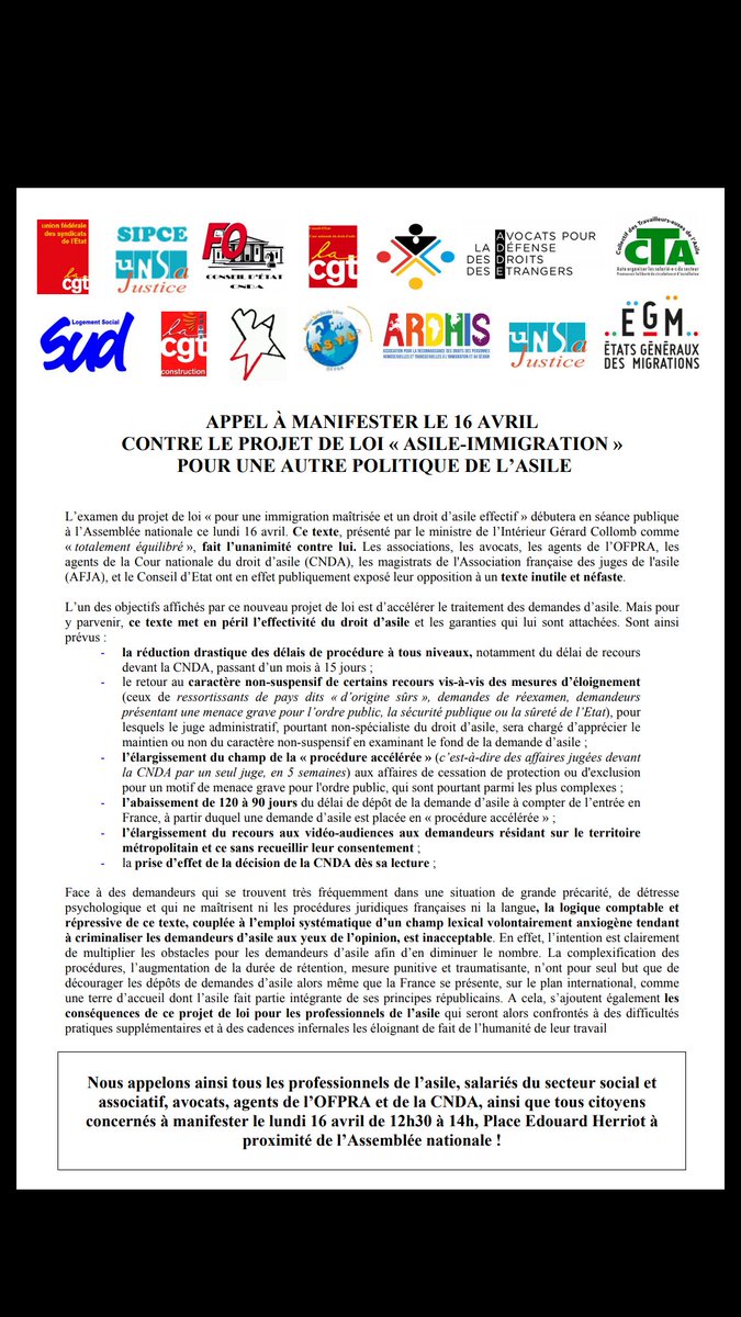 AsylOfpra's tweet photo. Demain, rdv à 12h30 près de l' @AssembleeNat pour manifester contre le vote du #PLAsileImmigration. #AsileImmigration https://t.co/LCLRmmbnXl