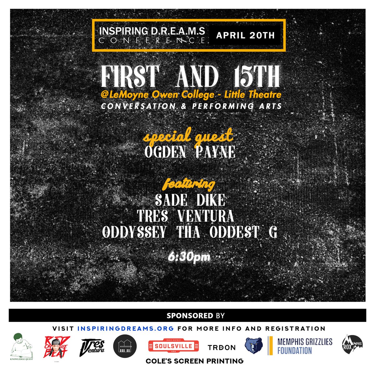 ItsTRES901's tweet photo. 4/20 #FirstAnd15th Series โข
@ LeMoyne-Owen College
Featuring:
Sade Dike
@TresVentura ๐
@ThaODDestG ๐
@OgdenPayne ๐
Pull Up. I May Have Some Free Merch For Select Few That Come Out. #TRDON #Memphis https://t.co/1sze2utCCW