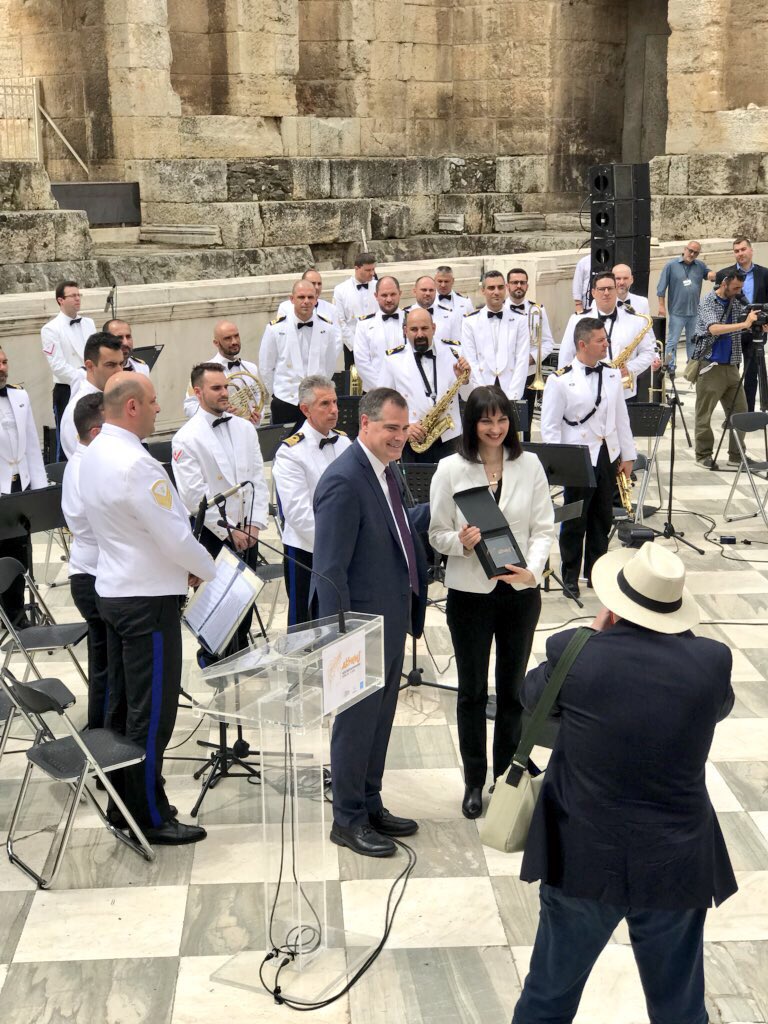 AngelaVelarde's tweet photo. Wonderful way to spend Sunday morning! Opening Ceremony at the Odeon of Herodes Atticus inaugarated by the Greek Minister of Tourism, Elena Kountoura #ASTAADE #VisitGreece #ThisIsAthens https://t.co/YBT9u8yWEX