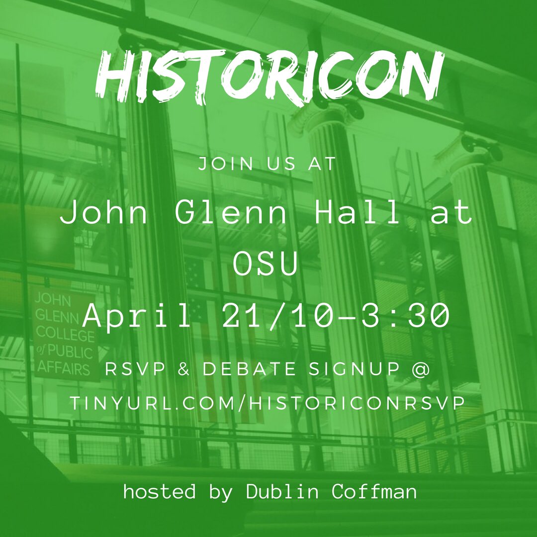 orvjsa's tweet image. Join Dublin Coffman as they host their HistoriCon, a chapter conference held on April 21st at THE Ohio State University. There will be debate resolutions regarding debates where each block has issues from that ere: the four decades are the 1920s, 40s, 60s, and 2000s! #bethepeople
