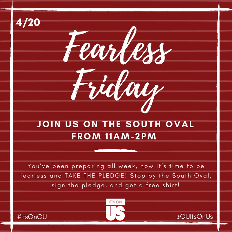 OUItsOnUs's tweet photo. Our final day of action is here, come be fearless and sign the pledge! Did we mention we have free t-shirts? ππ #ItsOnOU https://t.co/uZ5CAqnKVy