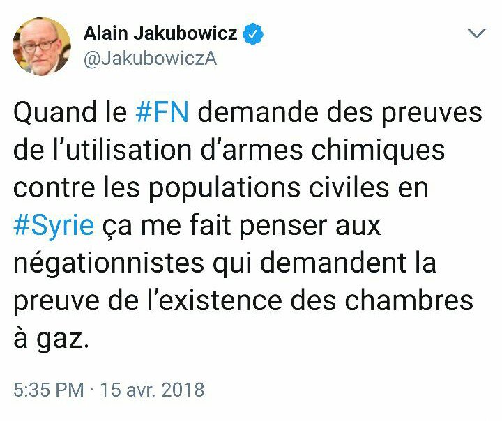 ParisNatio1's tweet photo. Pour #Jakubowizc, l'absence de preuves est une preuve. 

#Tchuzpa  #Syrie https://t.co/rufCnHAldm