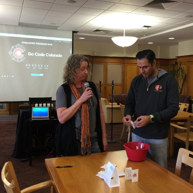 Colorado_BIC's tweet photo. Choosing the order of team presenations to the judges at #GoCodeColorado in #GoCodeDen. https://t.co/ma1AQJDgAA