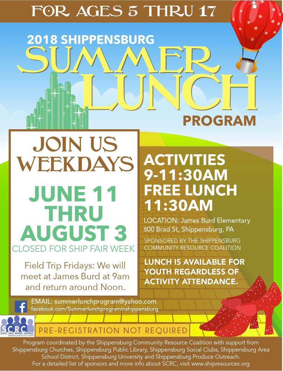 Help Shippensburg School District students follow the yellow brick road this summer. Your donation to Ship Feed’s the Future will help the SCRC run their Wizard of Oz themed summer lunch program. Click on link to donate... launchship.networkforgood.com/projects/49996…