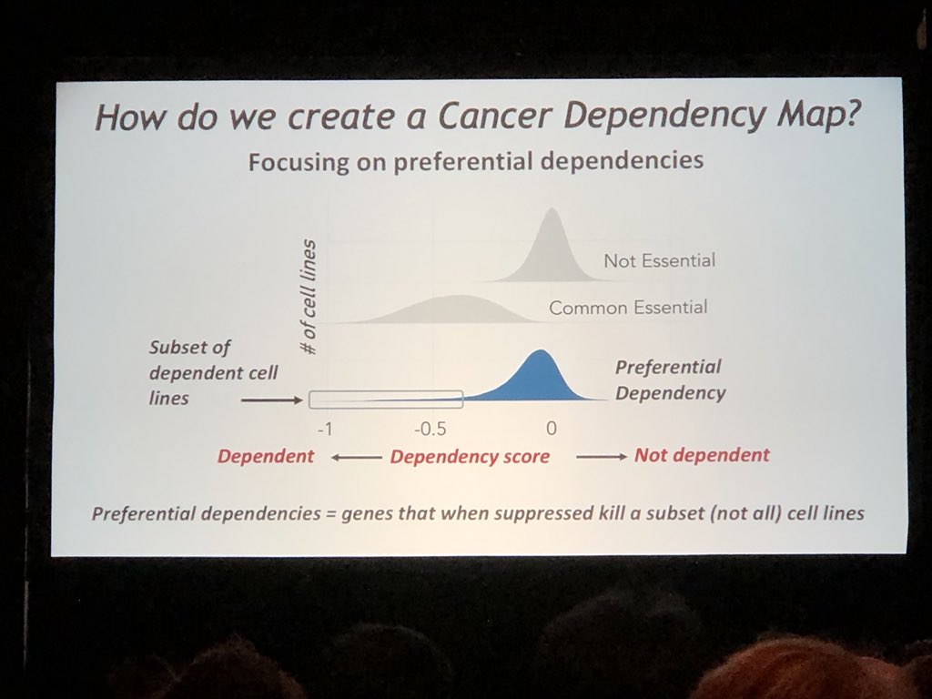 Lucid talk by William Hahn about complementary genomic and functional approaches; Using CRISPR and RNAi to develop their cancer dependency maps. #AACR18
