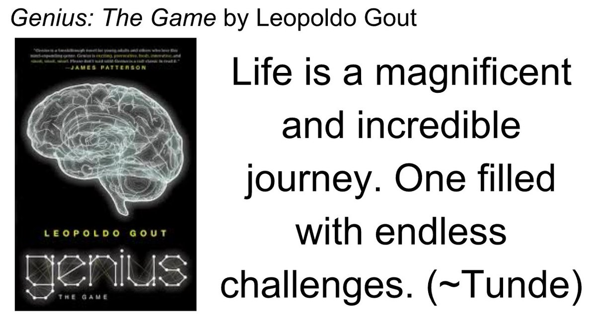 JoyKirr's tweet photo. "Life is a magnificent and incredible journey. One filled with endless challenges." (~Tunde) from #GeniusTheGame by @LeopoldoGout
Great cold, rainy day read! May have to read #GeniusTheCon...
#yalit #scifi #nerdybookclub #elachat #engchat https://t.co/KgnRzjEMp5