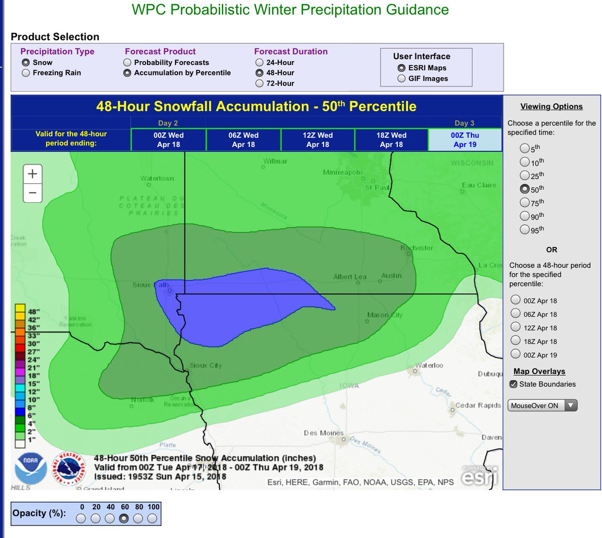 MatthewDux's tweet photo. 25th, 50th, and 90th percentiles for snow for Tuesday night and Wednesday. #MakeSpringGreatAgain #NeverEndingWinter https://t.co/v64MgU3qjG