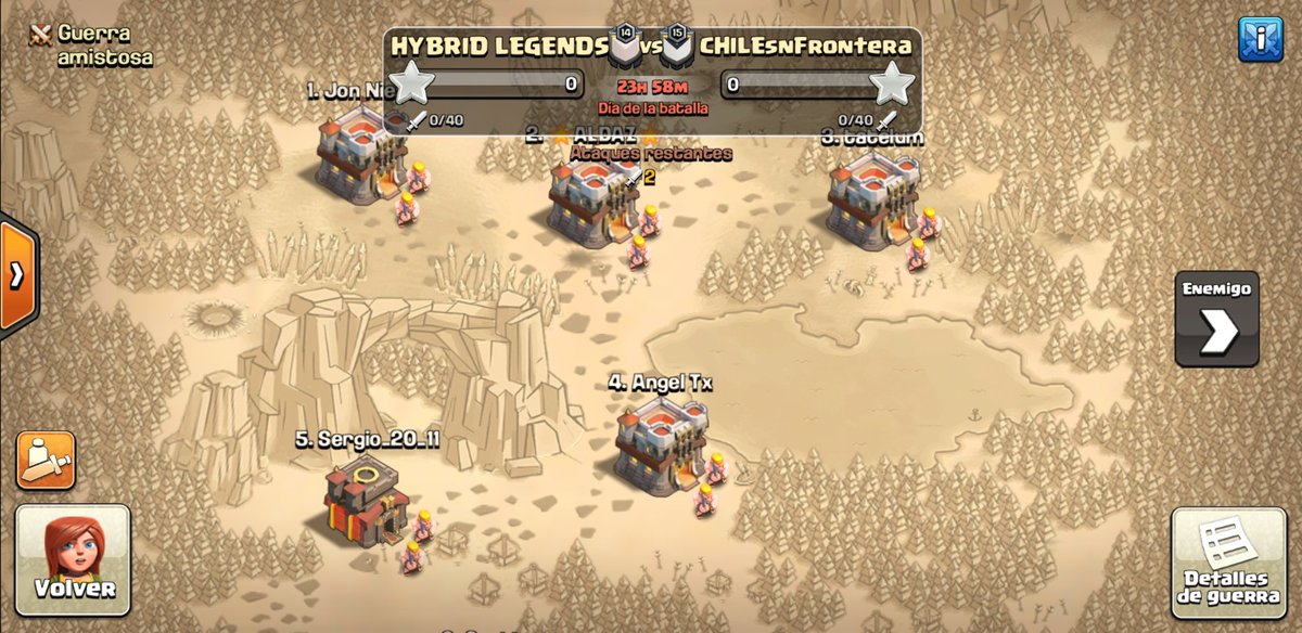 Empezamos la última jornada de <a href="/LHGCOC/">LHG</a> antes de los Play Off. Esta guerra será muy ajustada contra <a href="/CHILEsnFrontera/">CHILEsnFrontera</a> q ha quedado tb 2° en la primera fase de la liga. Os deseamos lo mejor chicos. Vamos con todo familia 💪💪💪❤️