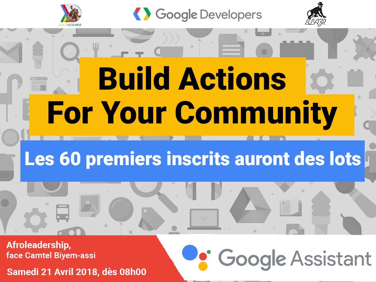 AbdelMfossa's tweet photo. Tu es développeur, start-uppeur, passionné des technologies, Fou du I.T ? Alors voici un événement pour toi à ne surtout pas manquer : Le Build Action For Your Community(BAFYC) organisé par @GDGYaounde ce 21 Avril 2018
#GDGYde
Reserve ta place ici : https://t.co/Je53lYuPCJ https://t.co/VrpOqWERGh
