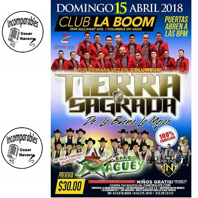 Gabriieeliitha's tweet photo. Hoy @bandatierrasagrada se presenta en Club #LaBoom de Columbia,OH estarán cantando todos sus éxitos &amp; su más reciente sencillo llamado #TenemosQueHablar  .. las puertas abren a las 8:00 
#TeamIncomparables 
#IncomparablesDeCesarNavarro https://t.co/PVkMT0Hohv