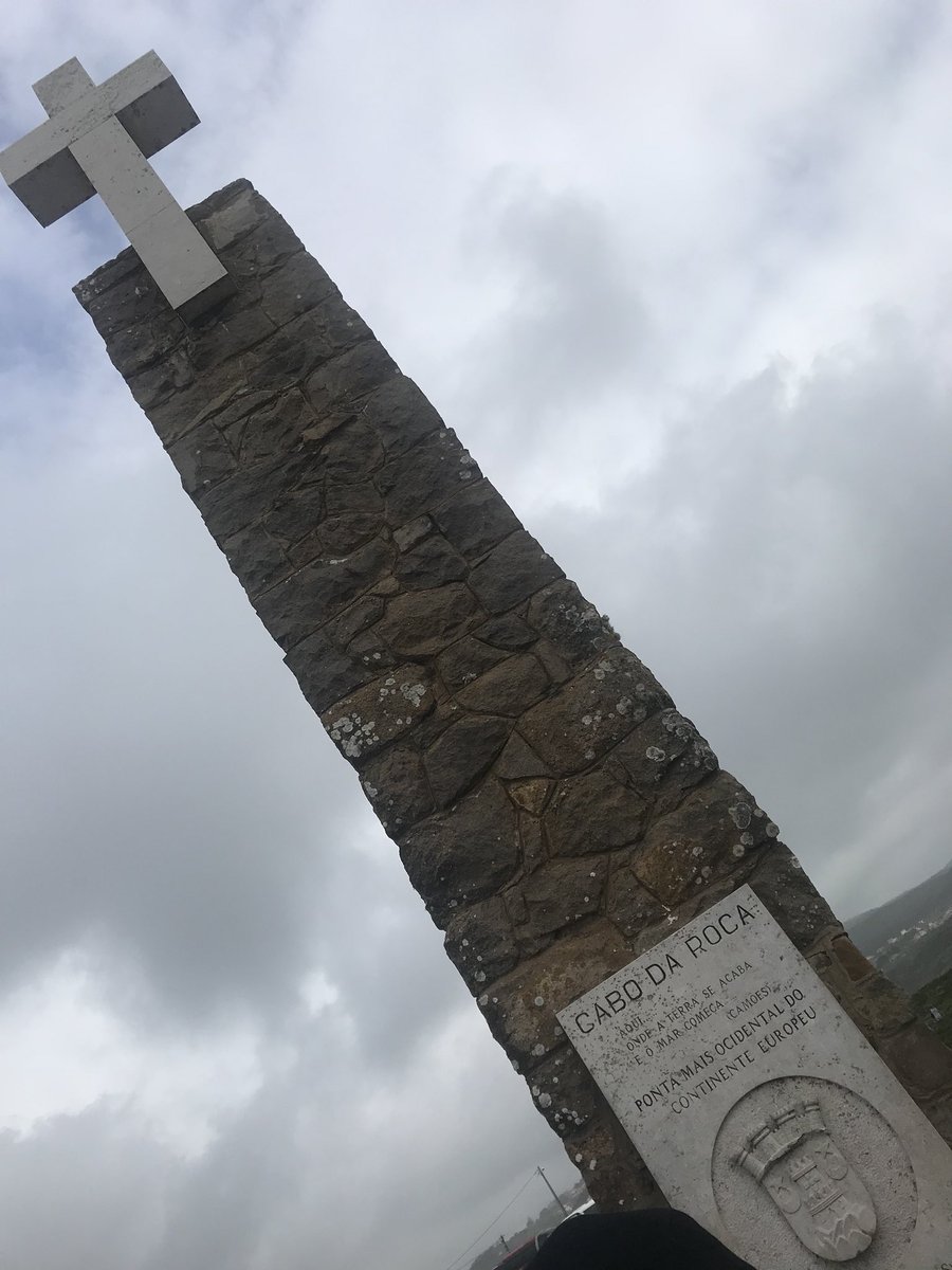 nicolagrinstead's tweet photo. Just time for a flying visit to #CaboDaRoca, the most westerly point of mainland Europe and once believed to be the edge of the world! #jaggedrocks #crashingwaves #howlingwinds #incredible! https://t.co/GvoYKJDfoS