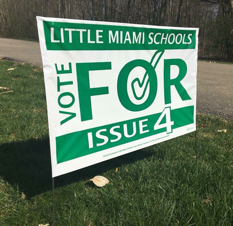Little Miami voters please message me if you would like one of these genuine “Vote For Little Miami Schools Issue 4” signs for your very own yard.  Lets get the word out and support our kids, neighbor’s kids, stranger’s kids, and perhaps even our kid’s kids!!