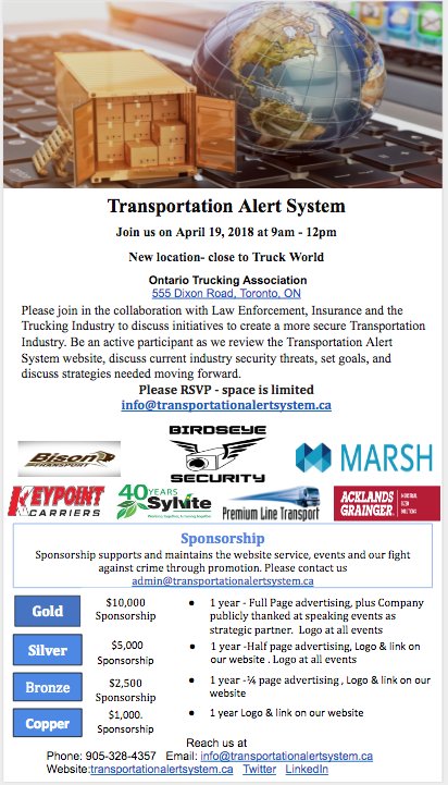 Transportation Alert System - RSVP and join us- new location