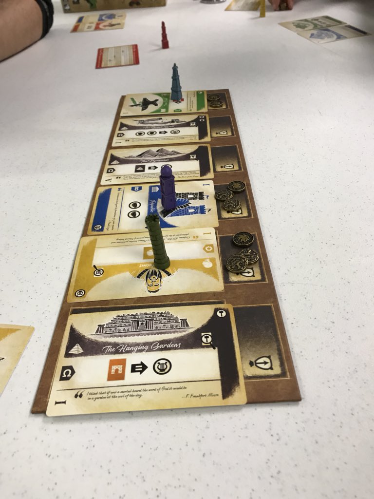 BoardGameGumbo's tweet photo. I was happy to teach (and play) #TheFlowofHistory @TastyMinstrel at #SouthernBoardGameFest , too. Taught to a mix of new gamers and veterans and it was very well received. Totally different strategies won each game. Thumbs up for the components in the deluxified ed. @DexEnvoy https://t.co/2GgBg6vZ40