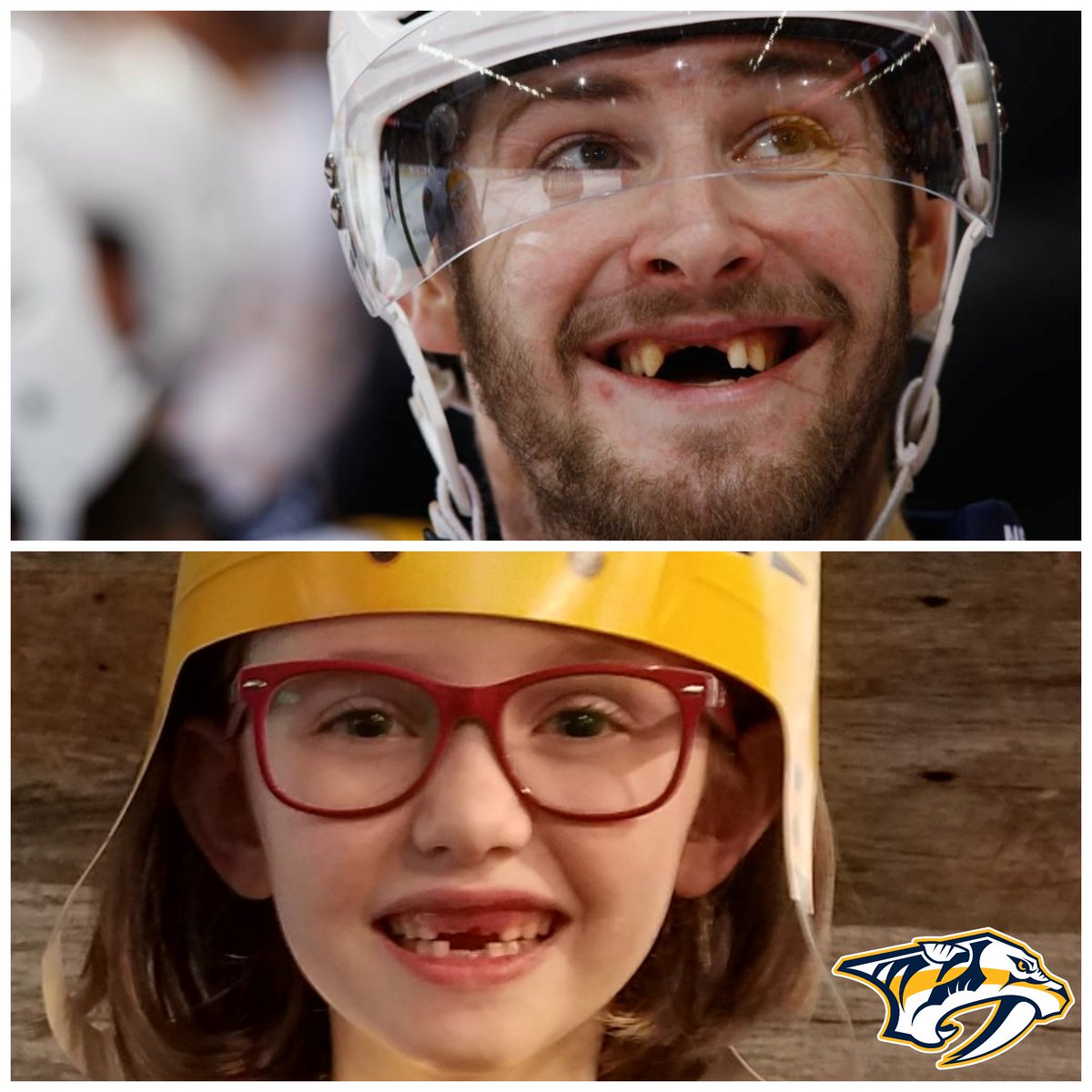 JasonSurratt3's tweet photo. Hey @PredsNHL, my daughter, Morgan, said she looks like Austin Watson!!!  #Preds #AustinWatson #noteeth https://t.co/vhcVMQO6Wt
