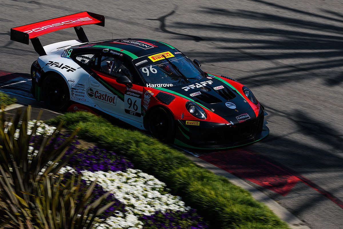 PorscheRaces's tweet photo. #WorldChallenge - @WCRacing results from Long Beach: #911GT3R No 96 @Scott_Hargrove P4, No 12 #DavidCalvertJones P8, No 54 @tpap54 P9, No 24 @ChristensenMK P11, No 41 @AlecUdell P13 in #GT. #CaymanGT4 No 66 @SpencerPumpelly P3 in #GT4. @Porsche https://t.co/fZxRHXwGTB