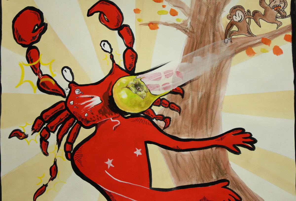 なっぷ Pa Twitter 何年か前に仲間内の出し物のために描いた紙芝居 A3か木炭紙大だったか 絵の具で描いててとても楽しかったです さるかに合戦 絵描き人 絵の島 イラスト通り イラスト Illustration 過去絵 アナログ絵 さるかに合戦 T Co