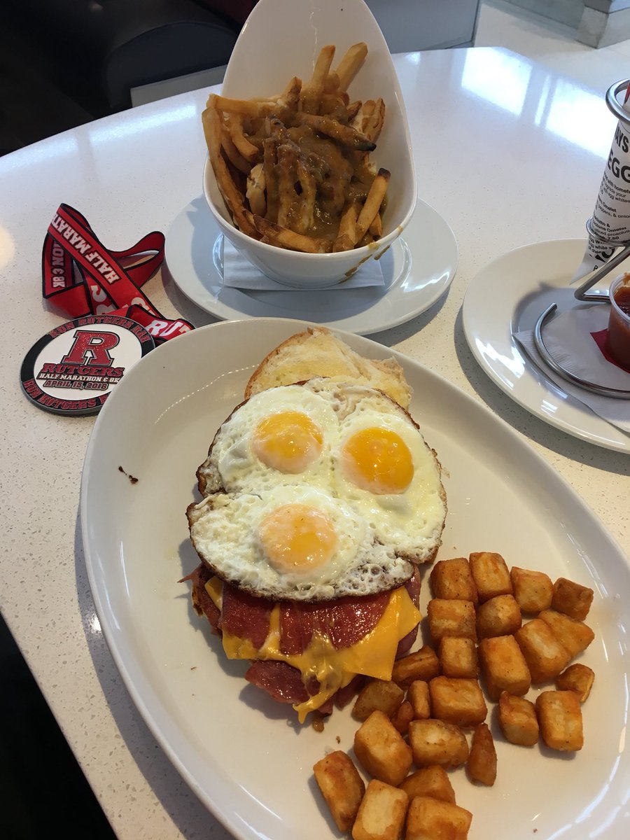 hazmatdoc's tweet photo. Great day @RutgersU - RU Half Marathon along with @jtlipman followed by a NJ style breakfast of champions - pork roll, egg &amp; cheese sandwich &amp; disco fries #rutgersalumni https://t.co/9nF7zbuS2G
