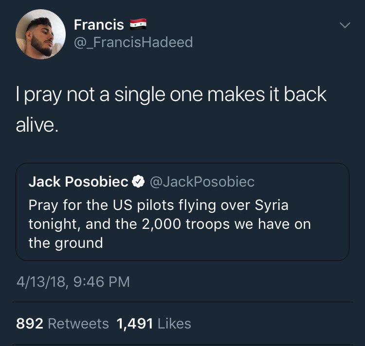 TheLaurenChen's tweet photo. Why is the West sacrificing resources &amp; the safety of military personnel for this?
The establishment can claim the strike was to call out an inhumane attack on civilians, but all the rest of the world sees is warmongering imperialism, which breeds contempt against us. https://t.co/DsMCqaEbUW