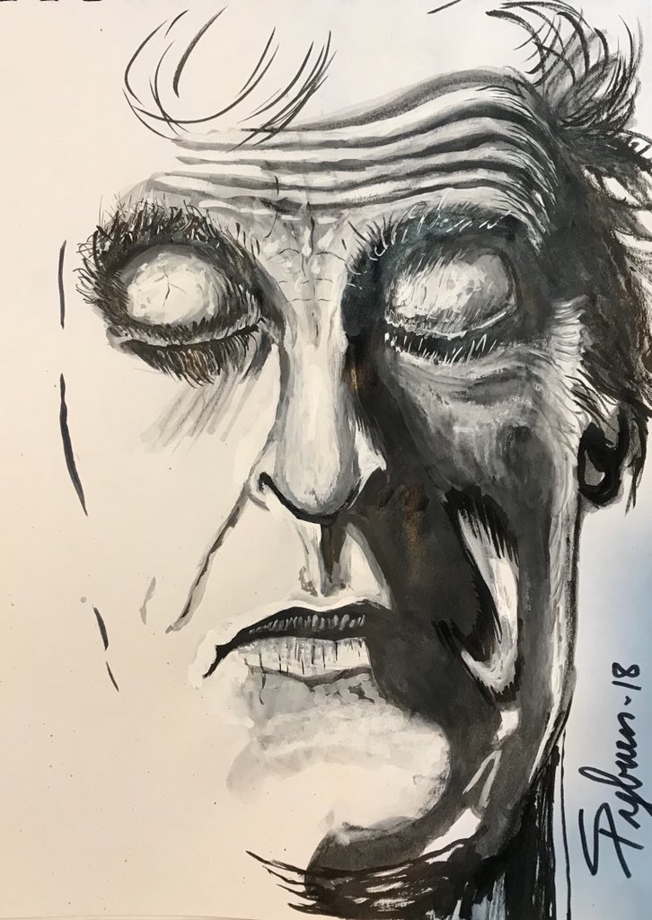 NScottPyburn's tweet photo. Day 8: They’re not quite Attack Eyebrows, but it was a nice little value study in wax pastels &amp; ink. Happy Belated Doctor. #petercapaldi @pdcapaldi https://t.co/wNTYHqdcjT