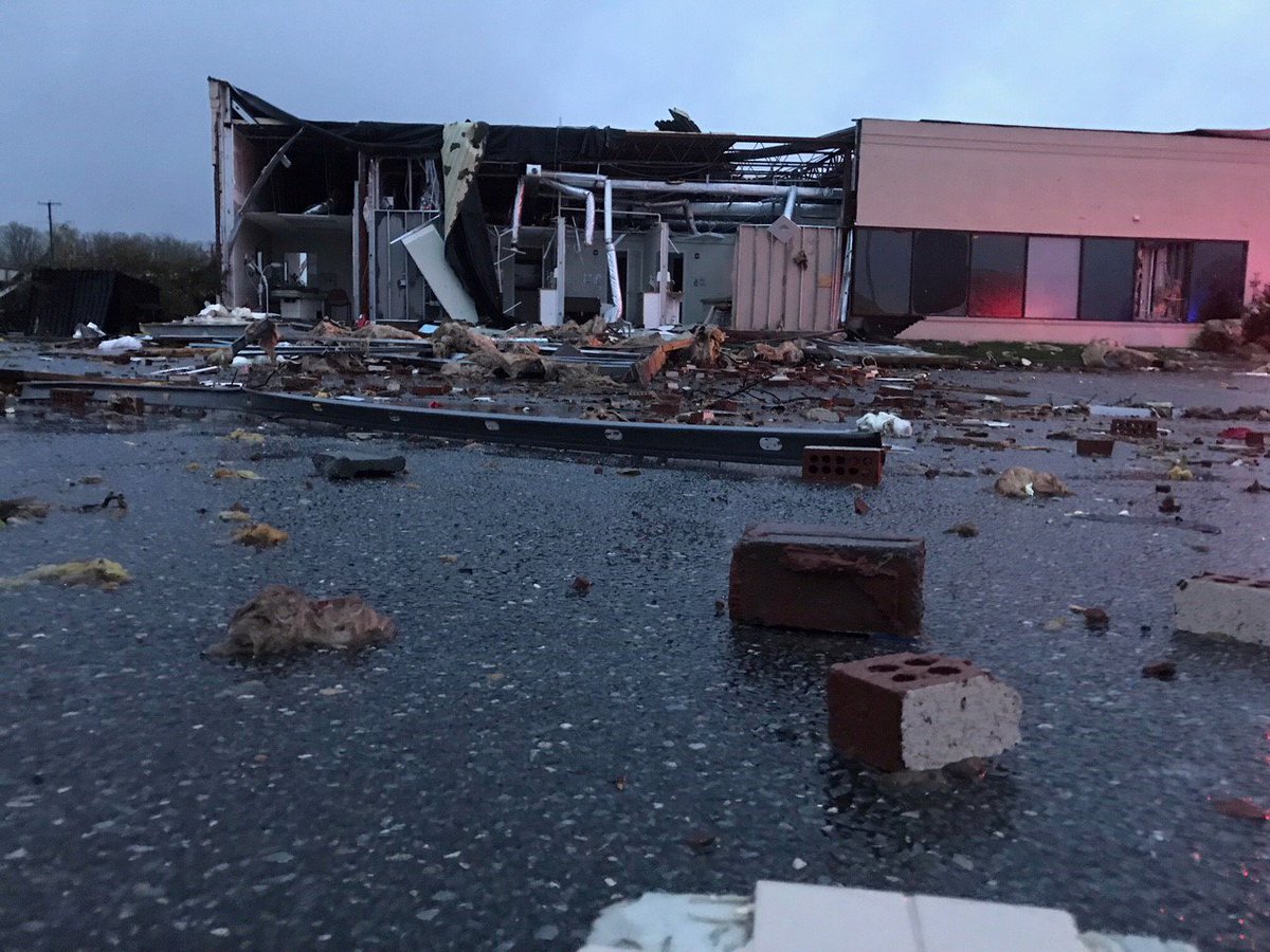 ABC13News's tweet photo. TORNADO DAMAGE: This is a look at some of the damage around Lynchburg -- there are reports of trees down, cars flipped, buildings destroyed. 

Right now, there are more than 19,000 customers without power https://t.co/adm0dlpWiI
