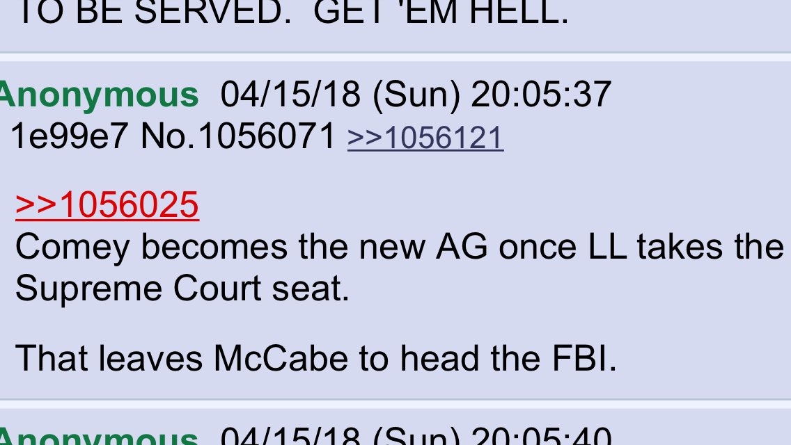 Anon_decoder's tweet photo. HRC elected
Ginsberg out
Loretta moves to S court
Comey moves to AG
McCabe moves to top FBI
See?
They forgot USA is not a fcking Monarchy
#qanon https://t.co/U3zzhao18q