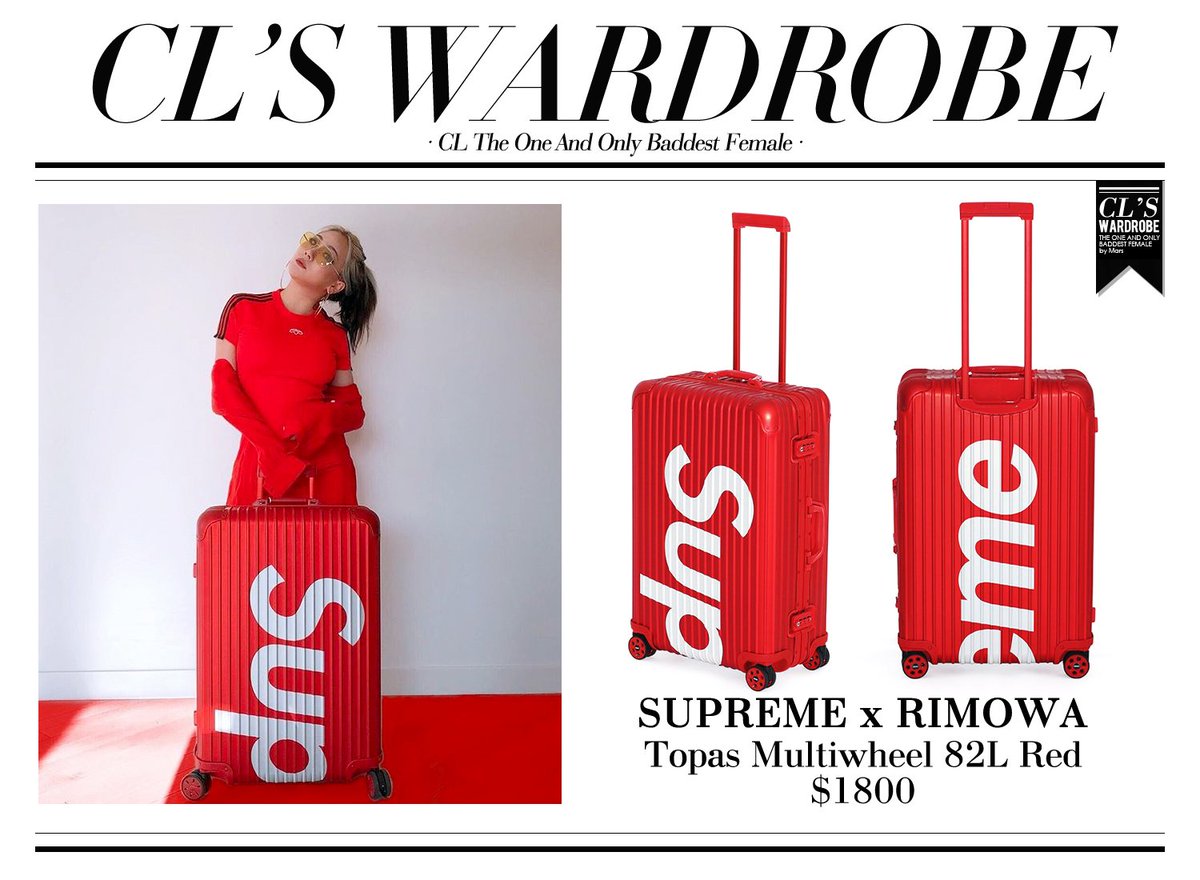 clswardrobe's tweet photo. [Style]#CL： #supreme x #rimowa Topas Multiwheel 82L Red $1800 https://t.co/mH2MduKHH9
