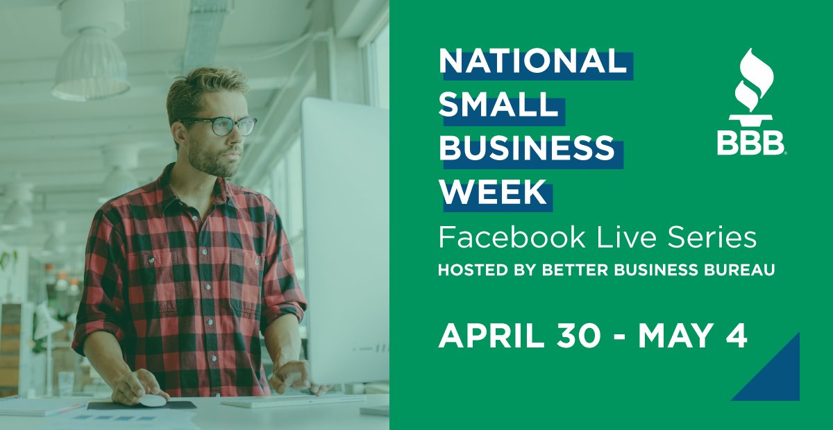 CentralTexasBBB's tweet photo. Don't forget to check out BBB's Facebook event for National Small Business Week! Choose "Interested" on the event page to get updates. #NSBW #BBBSmallBiz

https://t.co/yy3Gxzec0N https://t.co/YgQcHOOt9u