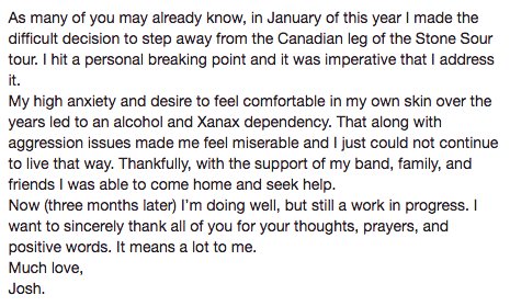 stonesour's tweet photo. A message from Josh Rand. https://t.co/qkIEtpOPF1