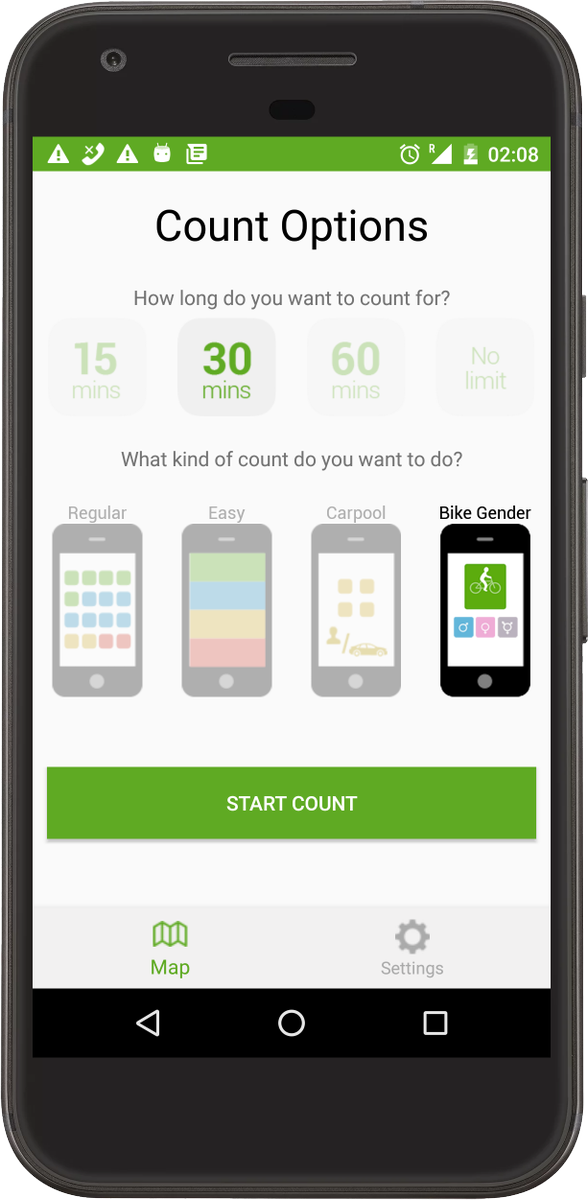 counterpointapp's tweet photo. + Now you can choose between all four Easy, Regular, Carpool and Bicycle Gender count types!
+ Ability to delete a count that you've started.
+ Constrain yourself to 15, 30 or 60 minutes now.
+ UI updates for those with HD devices.
#androidrelease https://t.co/2D98z3QhPu