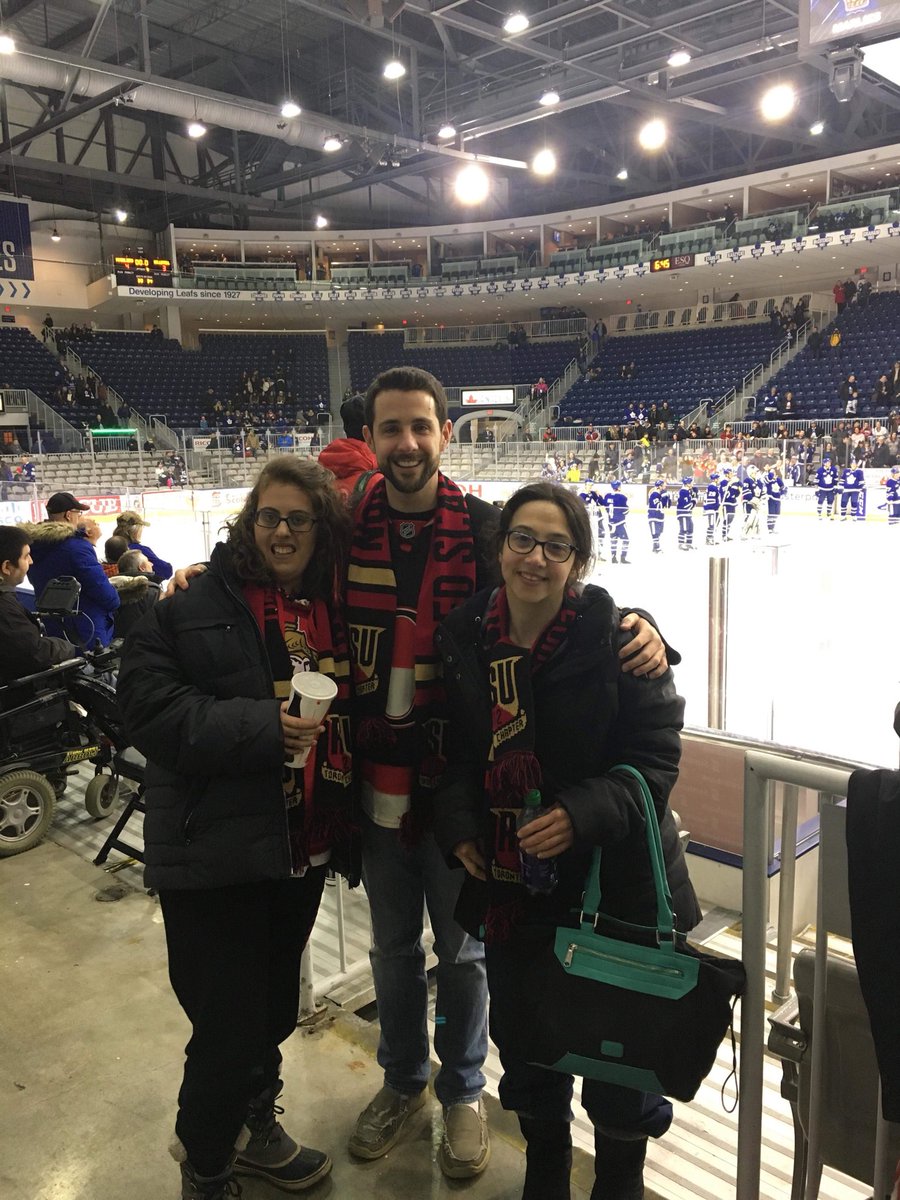 JennaCathcart2's tweet photo. Me and my friend David  and my room mate at @BellevilleSens  game I got her in to sens and we saw nick after https://t.co/kZMP03SZSp