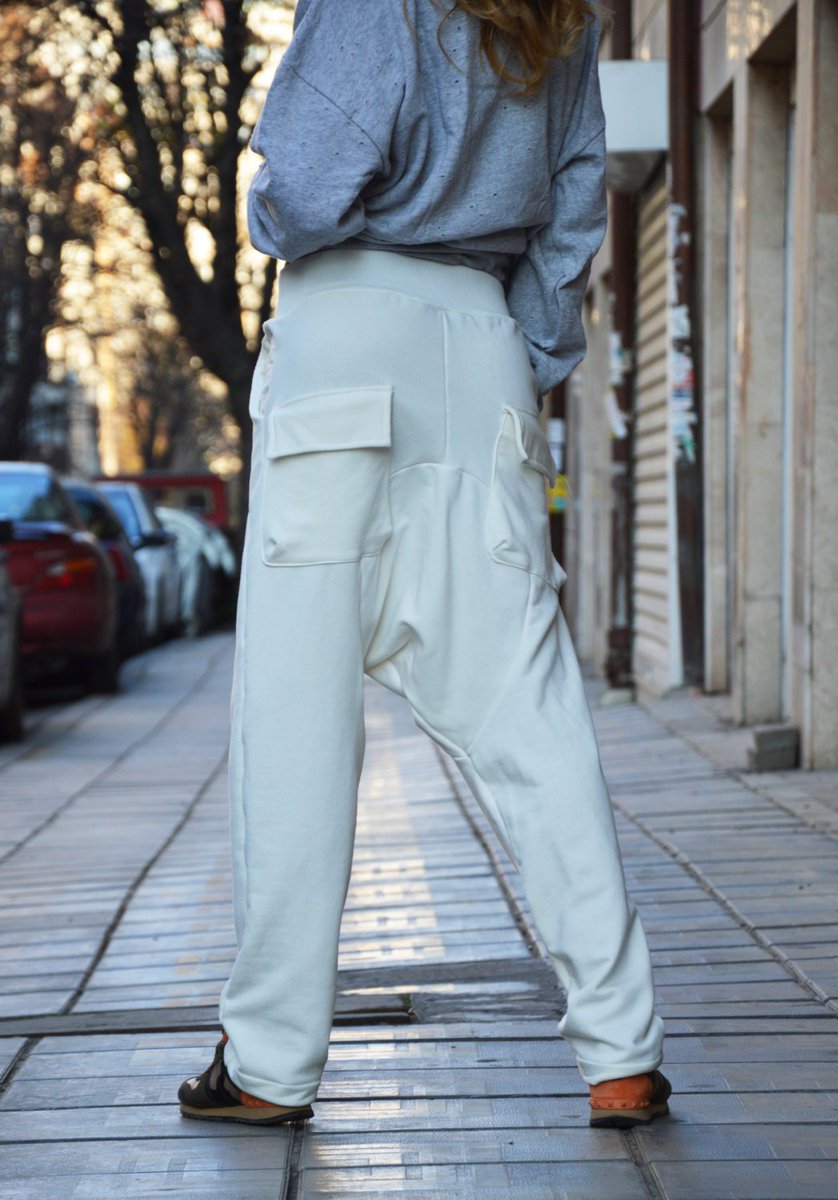 White Loose Casual Drop Crotch Pants