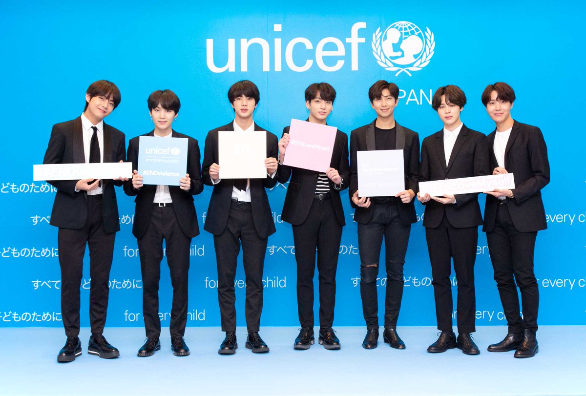 #BTS #防弾少年団 のみなさんが、#BTSLoveMyself キャンペーンを通じて、日本でも、ユニセフの #EndViolence キャンペーンを後押しくださいます。

子どもおよび青少年に対する暴力の撲滅を目指し、共に協力していきます。
あたたかい応援をよろしくお願い致します。
unicef.or.jp/endviolence/bt…